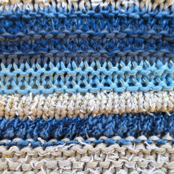 Lovestitch Long Cardigan Open Front OOAK Striped Blue Gold Metallic Drop Sleeve - Picture 8 of 12